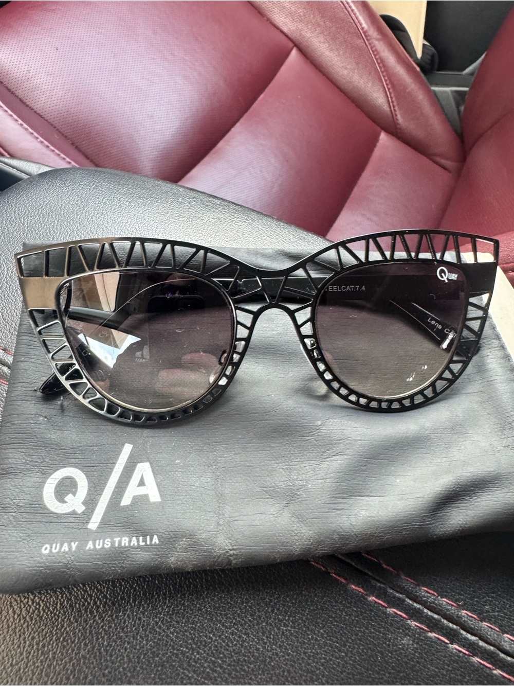 Quay Australia Black Cutout Cat-Eye Sunglasses with Geometric Frame